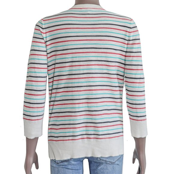 LOFT Colorful Striped Cotton Knit Sweater Cotton Crew Neck Summer Spring Top - Picture 3 of 4